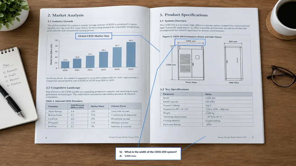 Technical report question and answer grounded to exact page regions
