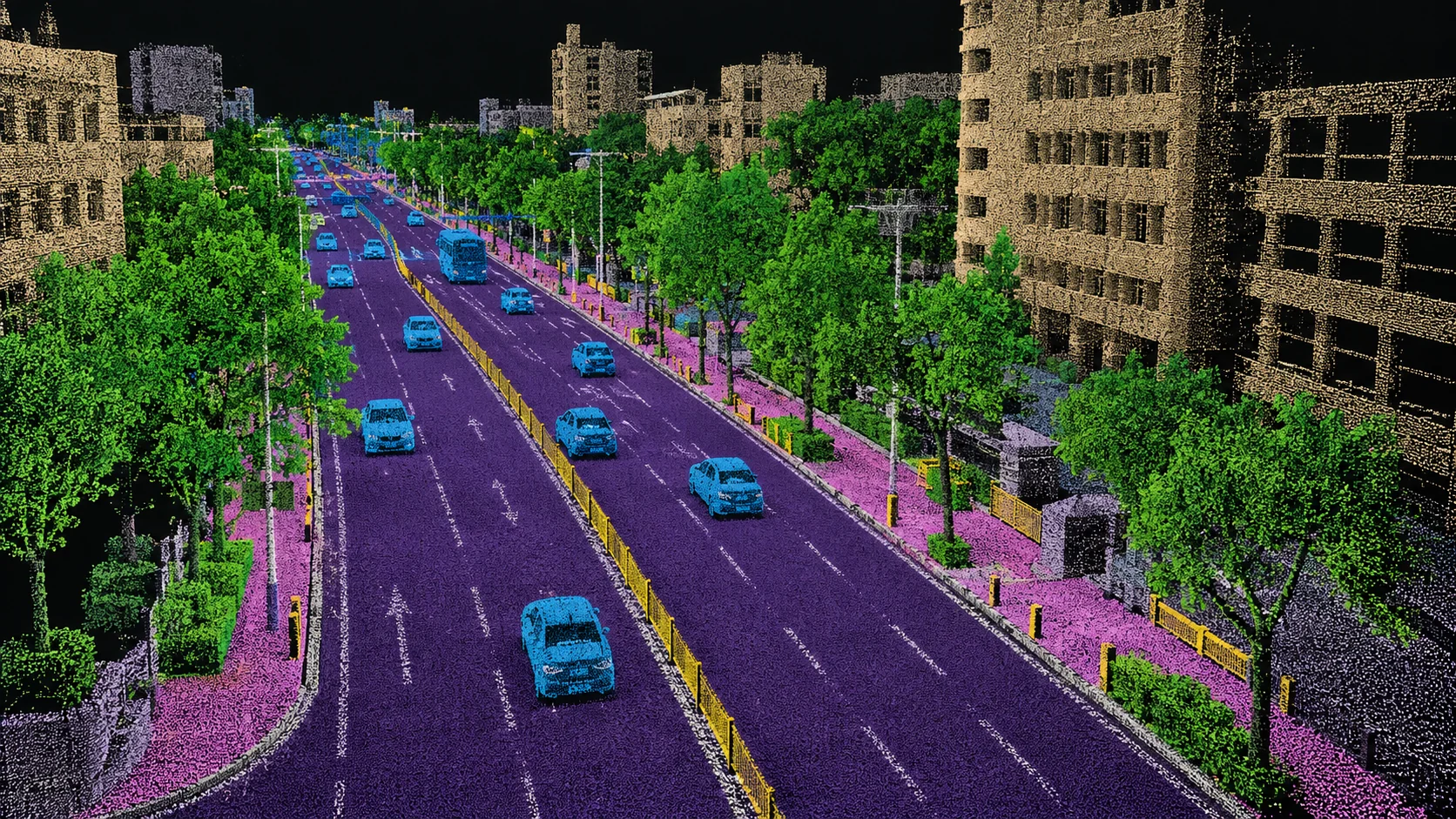 Dense urban LiDAR points classified by semantic category