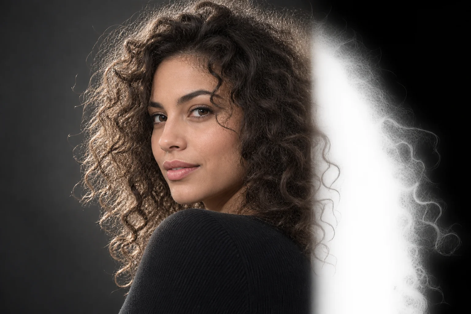 Fine curly hair isolated with a soft alpha matte